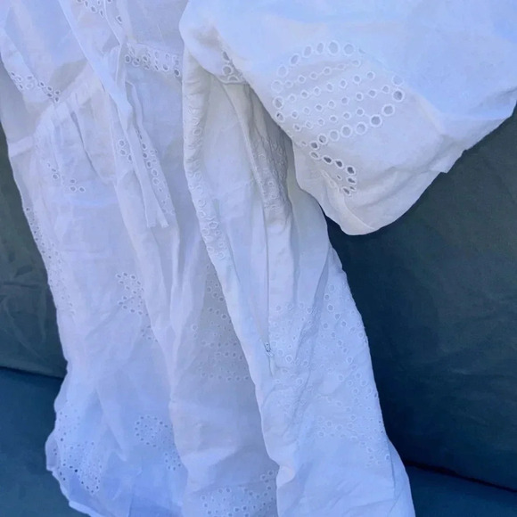 EUC Frame Womens White Self-Tie V-Neck Puff Sleeve Mini-Dress Sz M *defect* - Picture 4 of 7